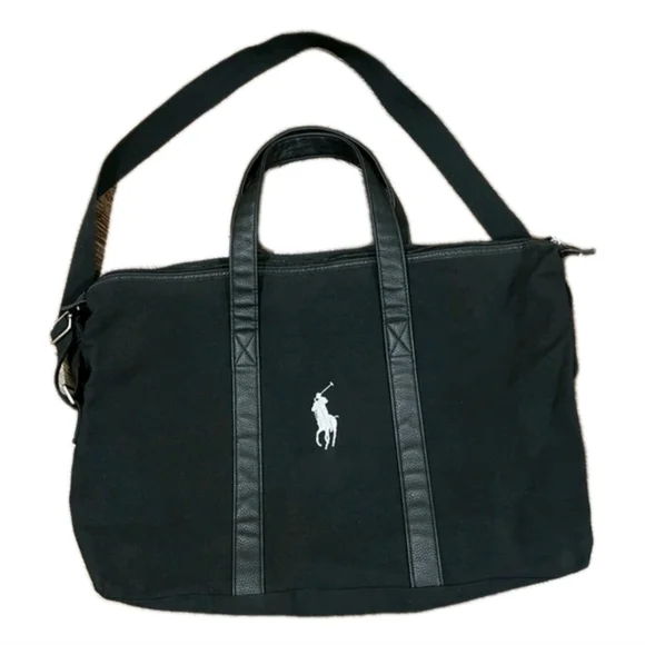 Ralph Lauren Black Duffle Bag w/ Silver Polo Horse Logo Gym/ Travel /Work (NWOT) - Picture 2 of 11